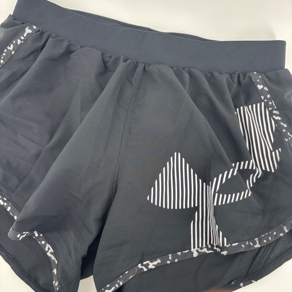 Under Armour Fly-By Shorts Womens XS Black Excellent Graphic Logo Mesh Running